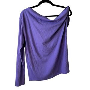 Open Edit Womens One Sleeve Ribbed Cowl Neck Top Purple Size 2X Y2k